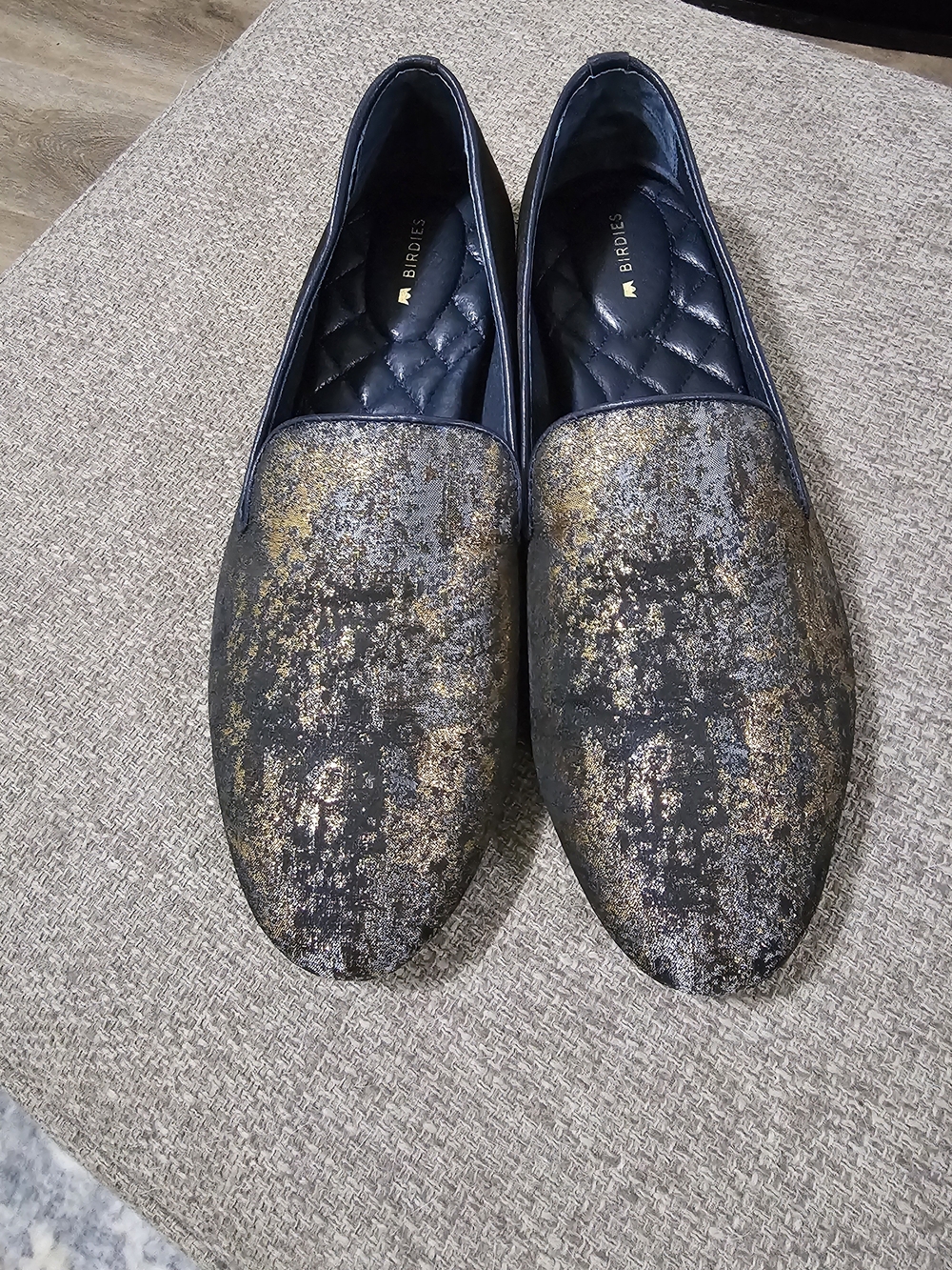 Birdies Blue & Gold Metallic Slip-On Women's Flats
